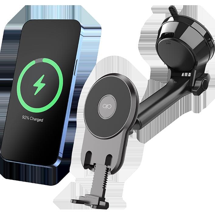 Stabilisateur Support Voiture Pare-brise + Tableau de bord Bras rotatif MagSafe Maintien magnétique Noir + Garantie à vie Force Power Lite