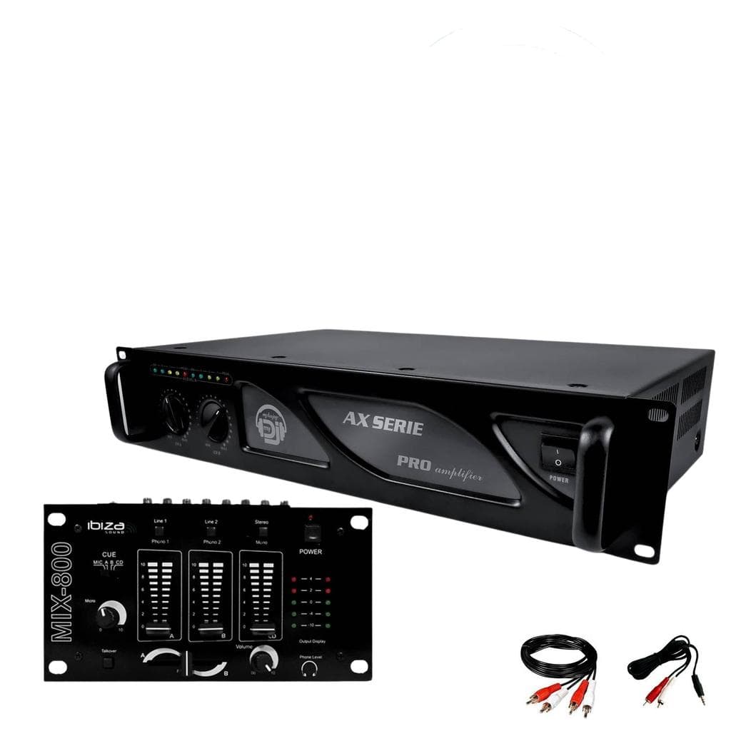 Amplificateur Ibiza Sound Amplificateur sono 2 x 500W MY DEEJAY AX-1000 MyDj + table de mixage DJ sono MIX800 Ibiza