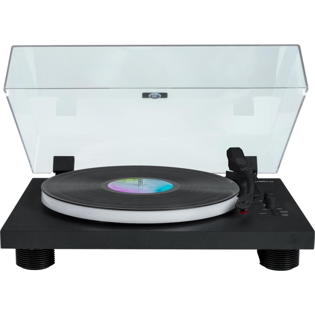 Platine Vinyle Tourne Disque 33/45/78 tours Bluetooth avec Plateau Lumineux LED - Big Ben PARTYBTTDLIGHT, avec Enceintes Thomson Bois 50W