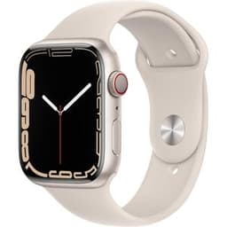 Apple Watch (Series 7) 2021 GPS 45 mm - Acier inoxydable Lumière stellaire - Bracelet sport Blanc