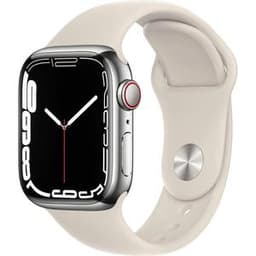 Apple Watch Series 7 (2021) GPS + Cellular 45 mm - Acier inoxydable Argent - Bracelet sport Lumière stellaire