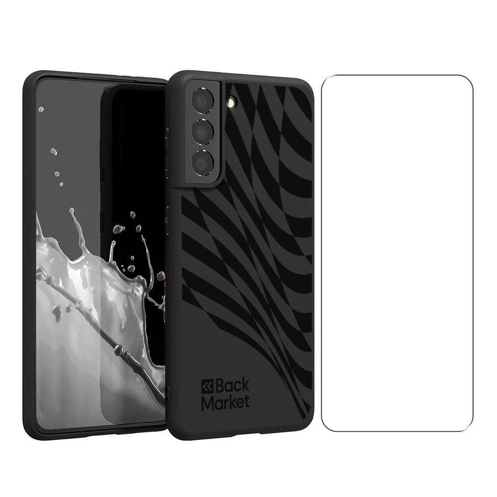 Coque Back Market Galaxy S21 et écran de protection - Plastique recyclé - Noir Motif Vague