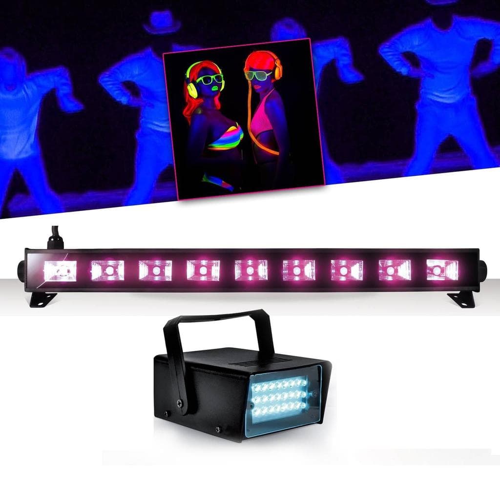 Éclairage Ibiza Light Réglette Barre Néon Lumière noire 9x3WFLUO BLACK LIGHT Halloween + Mini LEDSTROBE LED