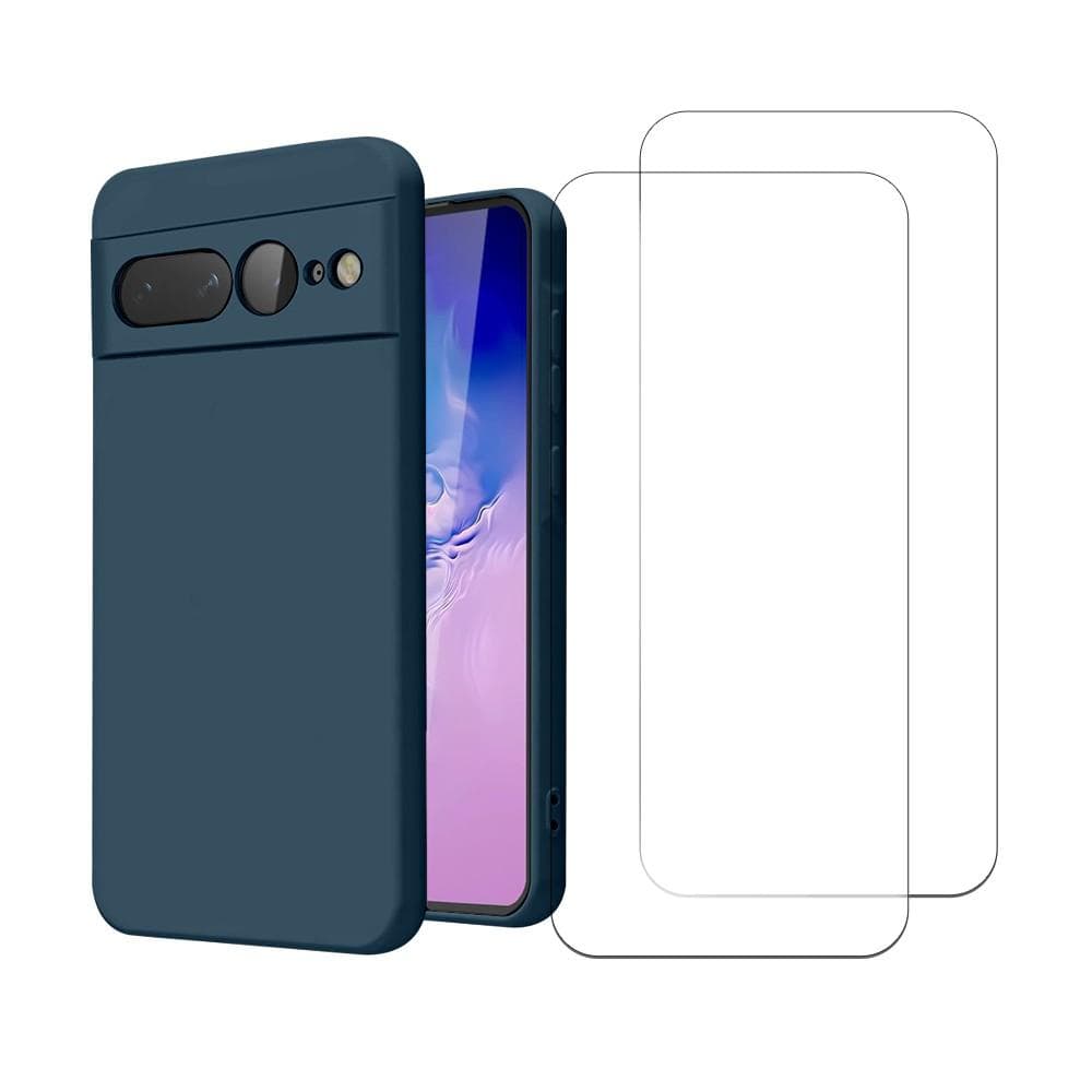 Coque Google Pixel 7 Pro et 2 écrans de protection - Silicone - Bleu