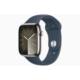 Apple Watch Series 9 (2023) GPS + Cellular 41 mm - Acier inoxydable Argent - Bracelet sport Bleu