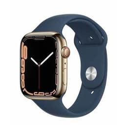 Apple Watch Series 7 (2021) GPS + Cellular 45 mm - Acier inoxydable Or - Bracelet sport Bleu