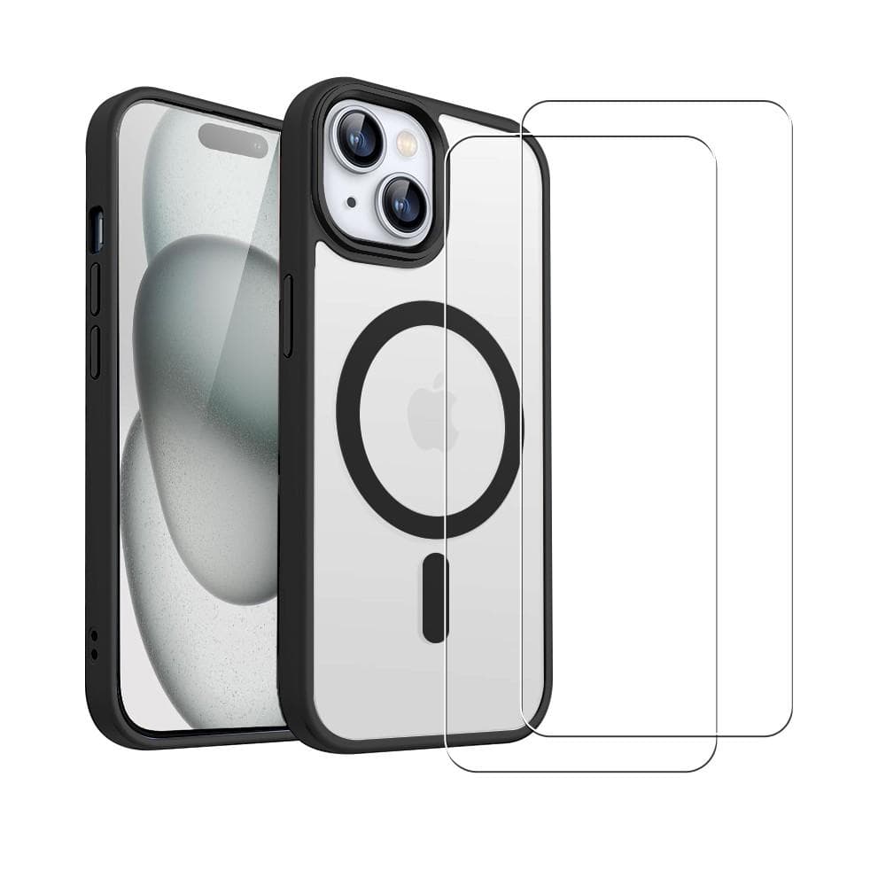 Coque iPhone 15 et 2 écrans de protection - TPU - Transparent
