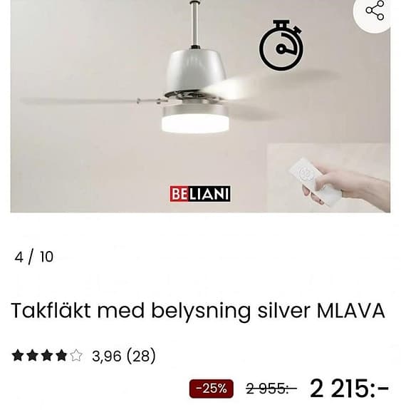 Taklampan med fläkt och fjärrkontrollen