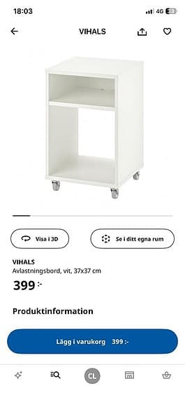 Vihals sängbord hurts förvaring vit Ikea