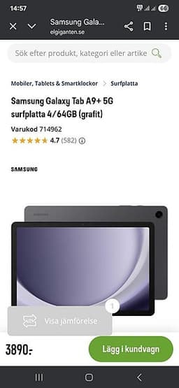 Samsung Tab A9+ 5G 64Gb obruten förpackning