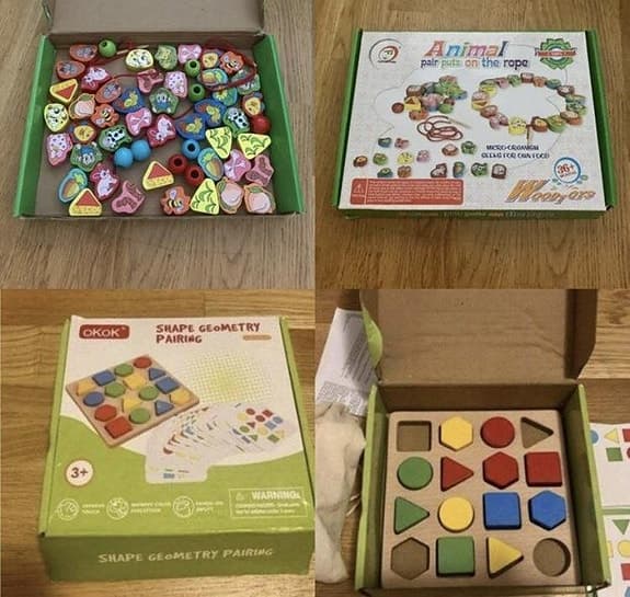 Träleksaker, bilar, Klossar, bowlingset, kamera, spel