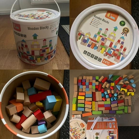 Träleksaker, bilar, Klossar, bowlingset, kamera, spel