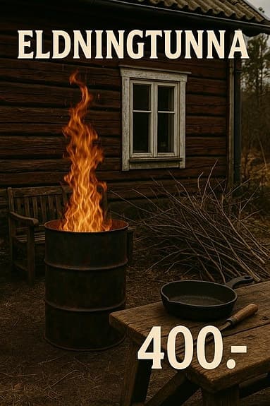 Eldningstunna redo för trädgårdsavfallet