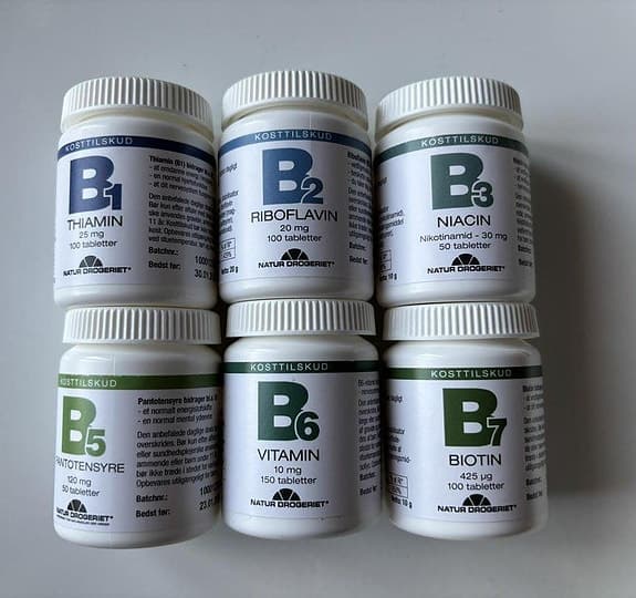 NYA - B-vitaminer - 6 oöppnade burkar - B1 B2 B3 B5 B6 B7