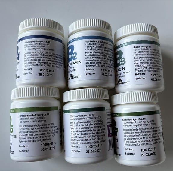 NYA - B-vitaminer - 6 oöppnade burkar - B1 B2 B3 B5 B6 B7