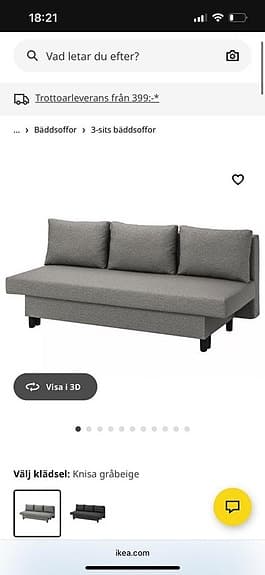 Ikea Flottebo bäddsoffa 135x194 cm grå tyg