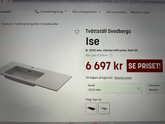 Tvättställ 100 cm, Svedbergs Ise