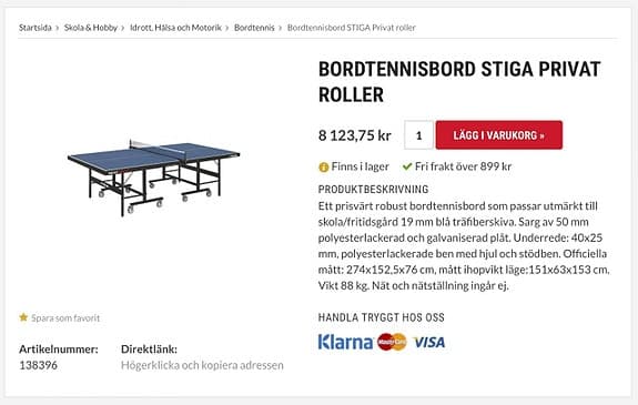 Stiga Privat Roller bordtennisbord blå