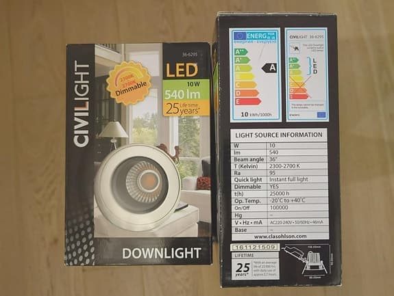 Downlight LED PRO 230V 10W 540lm 2300-2700K IP44 159kr/st