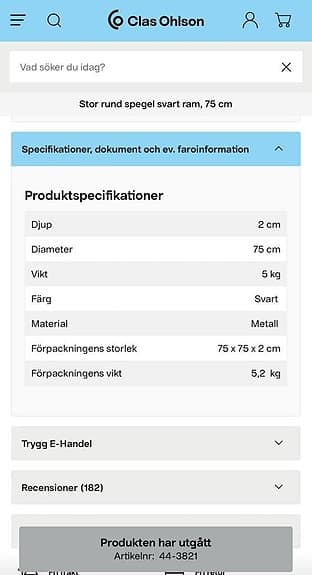 Rund spegel 75 cm - Nyskick