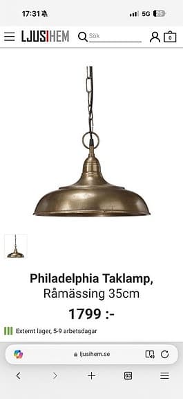 PR home Philadelphia taklampa mässing