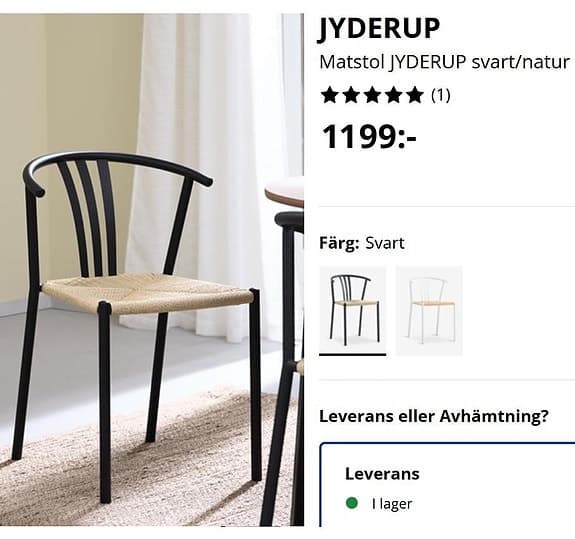 2 stycken matstolar svart metall vävd rotting Jysk Jyderup