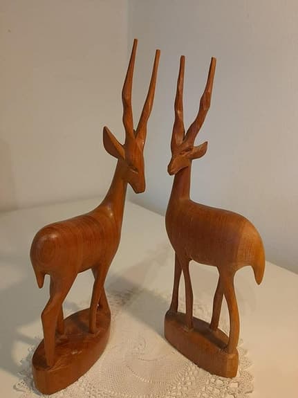 Par träfigurer — antiloper, 26 cm, hantverk