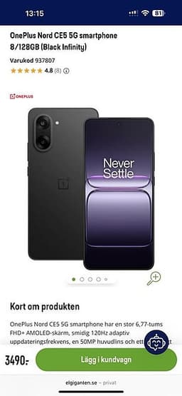 One Plus Nord CE5 5G Smartphone 8/128GB Svart