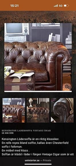 Kensington Soffa – Läder Vintage Cigar 85% off