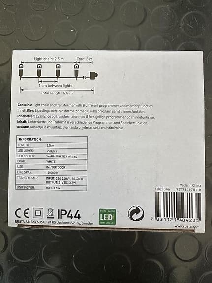 3 st utebelysning Skina ljusslinga transformator - 2,5 meter