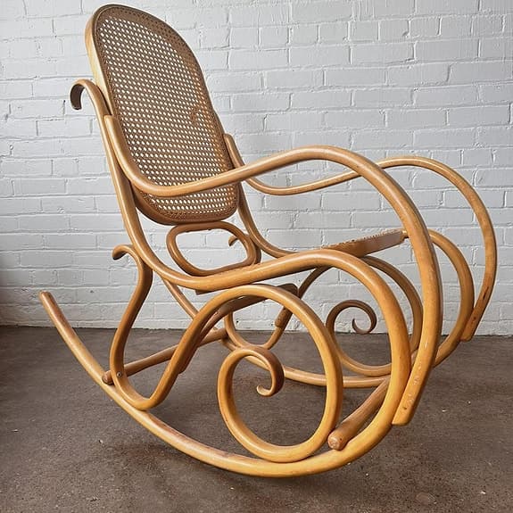 Thonet style child rockingchair - bent wood, ratan