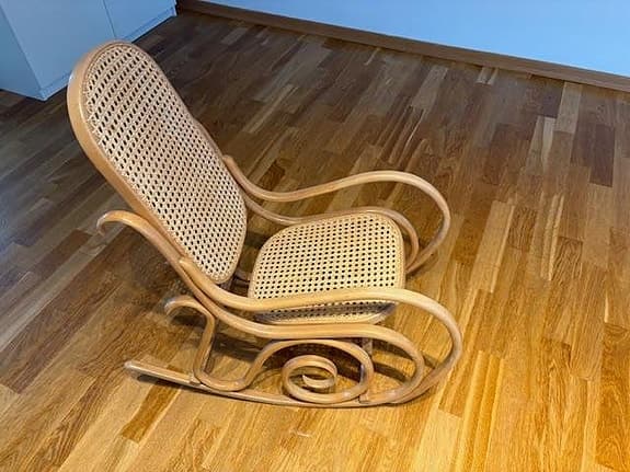 Thonet style child rockingchair - bent wood, ratan