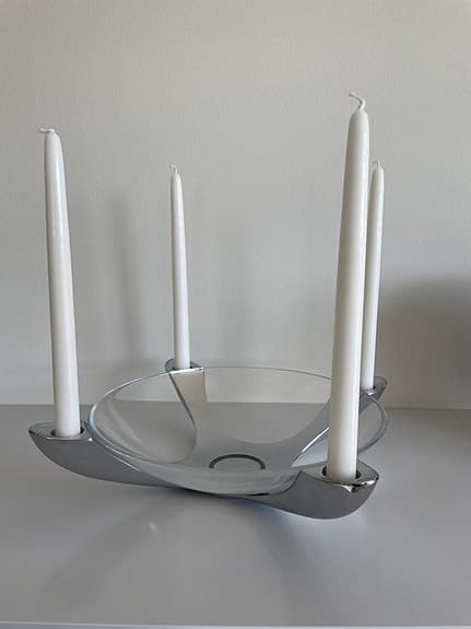 Stelton ljusstake i rostfritt stål och skål i glas.