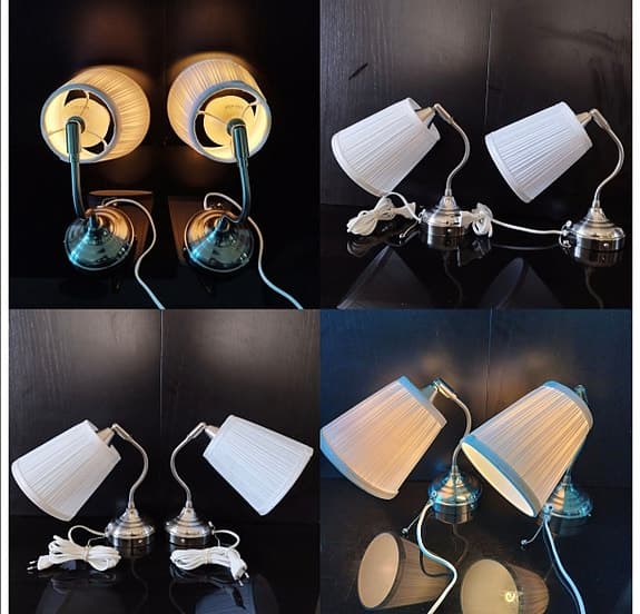 Vägglampor säng. ett par IKEA juster i tyg krom.