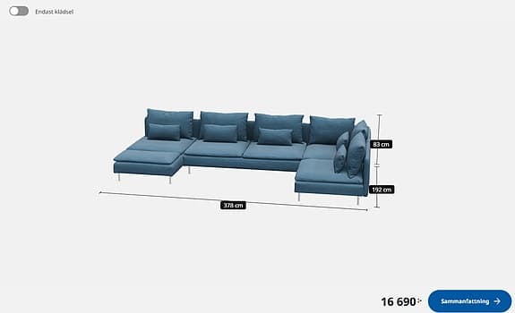 IKEA SÖDERHAMN Hörnsoffa Blå Tyg