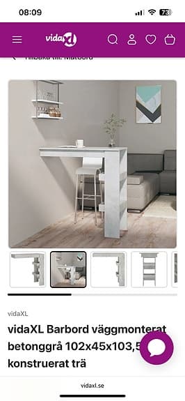 Väggmonterat Barbord med hyllor betonggrå helt nytt i kartong