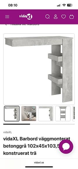 Väggmonterat Barbord med hyllor betonggrå helt nytt i kartong