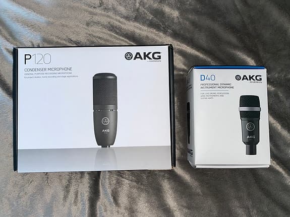 AKG P120 Condenser Microphone + AKG D40 Dynamic microphone, i nytt skick!