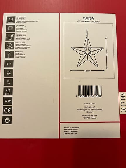 2 st Markslöjd Tjusa Julstjärna i metall, guld