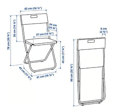 2 IKEA GUNDE Hopfällbar Stol Metall och Plast