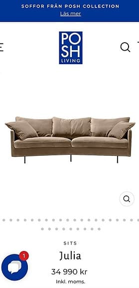 4 sits + 2 sits Soffor med beige sammetstyg och säljes i par eller separat