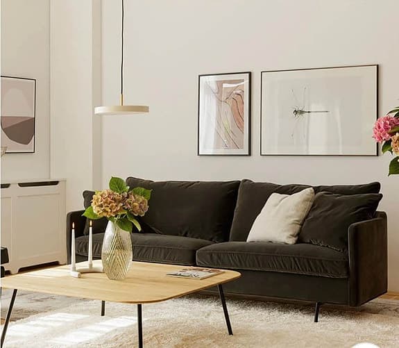 4 sits + 2 sits Soffor med beige sammetstyg och säljes i par eller separat