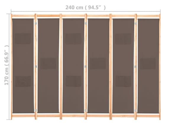 vidaXL Rumsavdelare 6 paneler 240x170x4 cm brun tyg