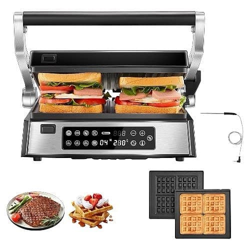 NY FOHERE XL 4-i-1 Kontaktgrill 2200W 4 plattor LED-display 8 program Våffeljärn