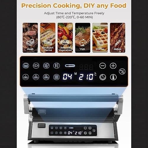 NY FOHERE XL 4-i-1 Kontaktgrill 2200W 4 plattor LED-display 8 program Våffeljärn