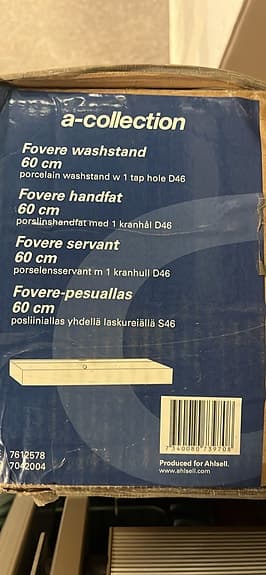 Fovere Handfat 60 cm porslin med 1 kranhål D46