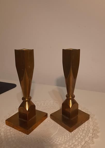 Par mässingsljusstakar, 15×6 cm, vintage, minimalistisk stil