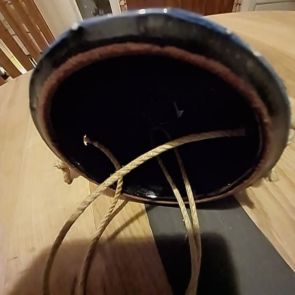 Retro miniatyr ampel tillverkad av Steninge blå komplett med snören. Keramik