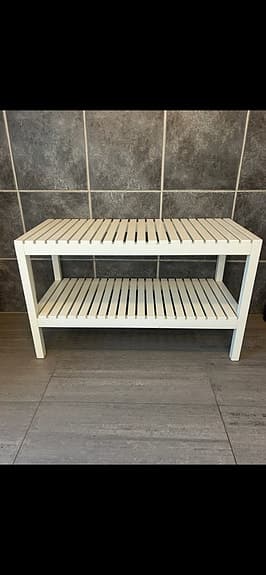 IKEA bänk med förvaring i vitt trä