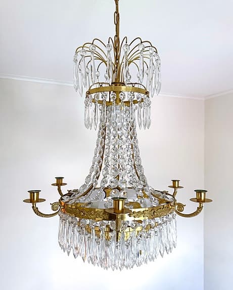 Otroligt vacker gammal kristallkrona/ljuskrona/takkrona i mässing - 1900-tal